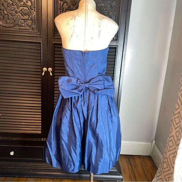 Vintage 80s 90s Gunne Sax Drop Basque Waist Satin Dress Bubble Bow Strapless - Picture 3 of 10